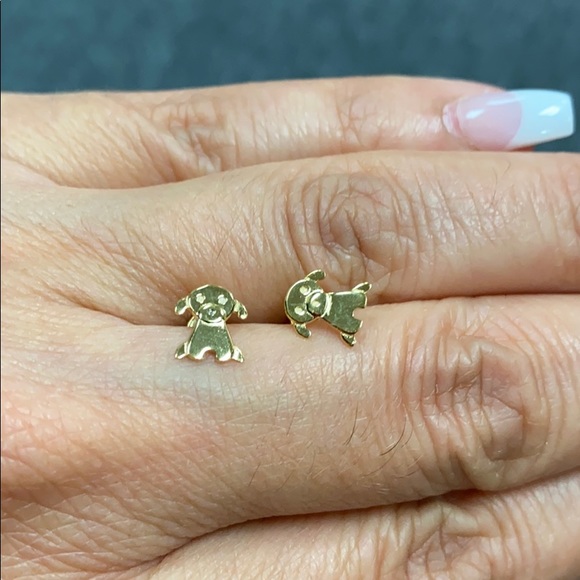 14k Yellow Gold Plated Baby Puppy Girls Earrings - Picture 8 of 9